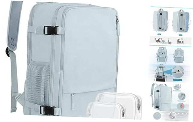 Expandable 17-Inch Laptop Travel Backpack for Men & Women in Light Blue  