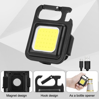 Mini 500LM COB LED Flashlight Work Light USB Rechargeable Torch Keychain Nice