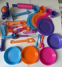 Play Food Kitchen Lot Of 28 - Cups, Plates, Bowls, Spoons, Teapot, Rolling Pin