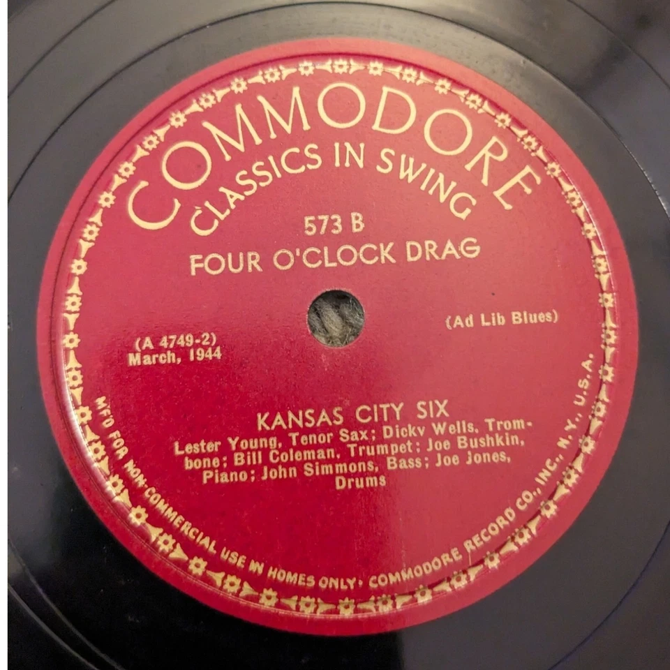 KANSAS CITY SIX - THREE LITTLE WORDS / FOUR O'CLOCK DRAG 78 RPM Commodore Foto 4 de 4