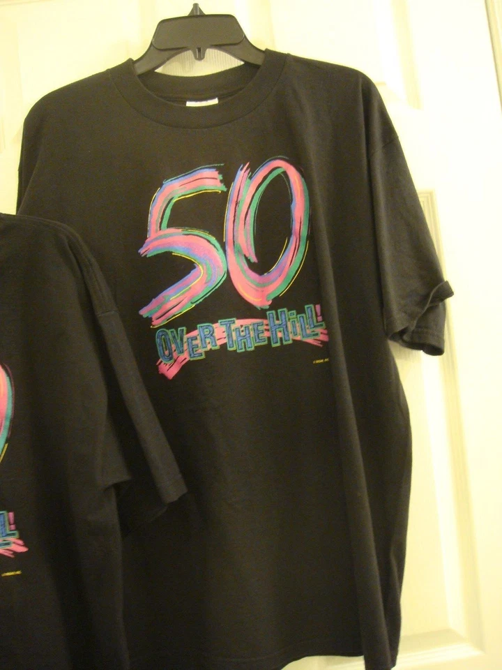 Lote de 2 camisetas negras Over The Hill 50 para hombre o mujer talla XL Foto 2 de 4