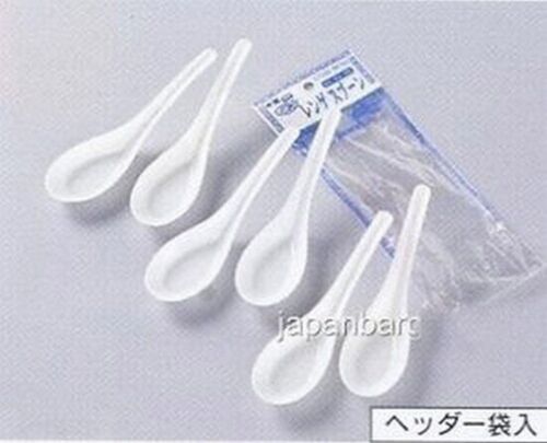 Set of 6 Japanese Chinese Plastic Wonton Soup Soba Rice Pho Spoons 2055 - Picture 1 of 1