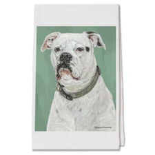 White Boxer Decorative Cotton Kitchen Dish Towel, Pet Gift