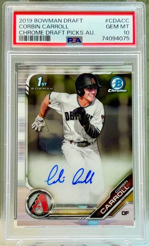 CORBIN CARROLL 2019 BOWMAN DRAFT 1ST BOWMAN CHROME AUTO #CDACC PSA 10 GEM MINT
