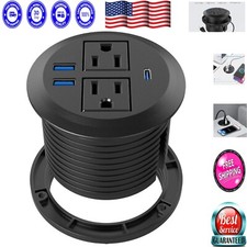 Recessed Power Grommet with USB-C  2 AC Outlets - Desk Essential for Charging