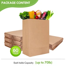 Brown 70 lb Grocery Paper food Bags (60 Pack) - Large for shopping Bag