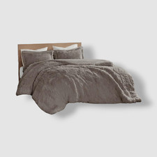 Intelligent Design Gray Malea 3-Piece Full/Queen Shaggy Faux Fur Duvet Cover Set