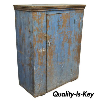 Antique Blue Distress Painted Pa Rustic Primitive Jelly Cupboard