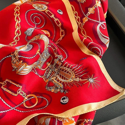 Bufanda 100 % seda para mujer vintage roja pañuelo pañuelo cuadrado pañuelo envolvente 68*68 cm - Imagen 5 de 5