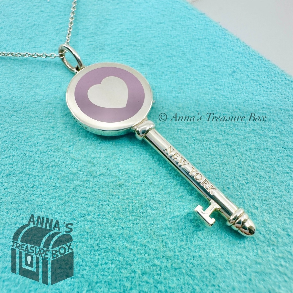 Tiffany & Co. 925 Silver Lavender Enamel Heart Key 18-20