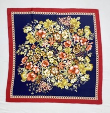 Vintage blue floral silk women's scarf 33"/33" EX.CON