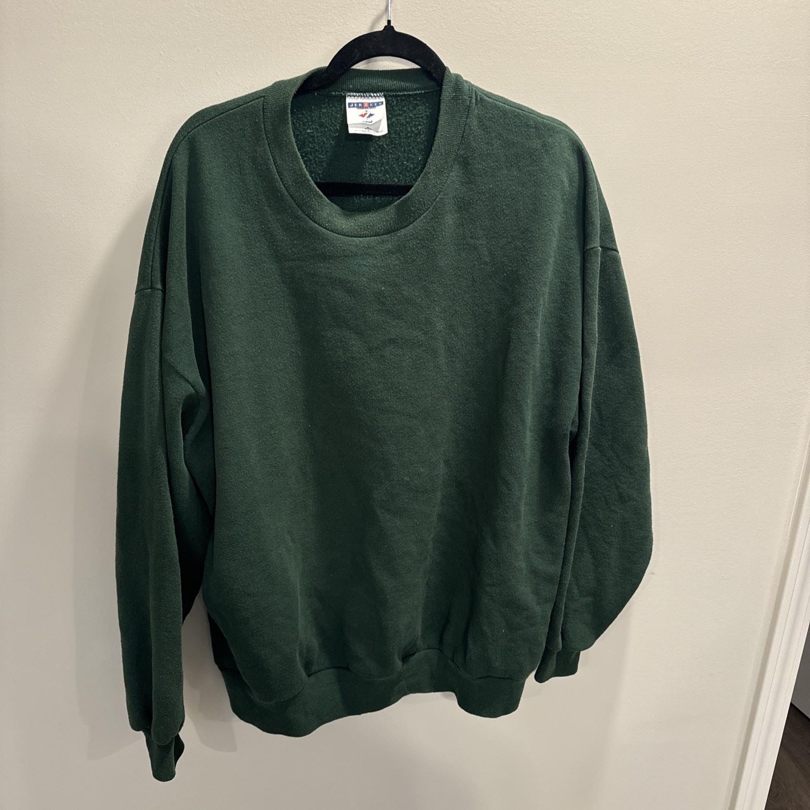 90s Vintage Jerzees Forest Green Blank Crewneck Sweatshirt Made in USA Large