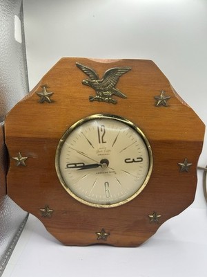 Vintage Wooden Wall Clock Greta Lippe Americana Maid USA Eagle Electric