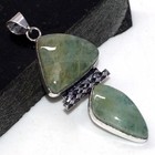 925 Silver Plated Aquamarine Ethnic Long Pendant Jewelry Size 2.6" AU c869