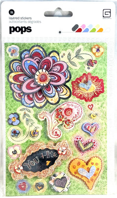 Sugar Rush Flowers Hearts Glitter Accents Gems Basic Grey Layered Stickers 2009