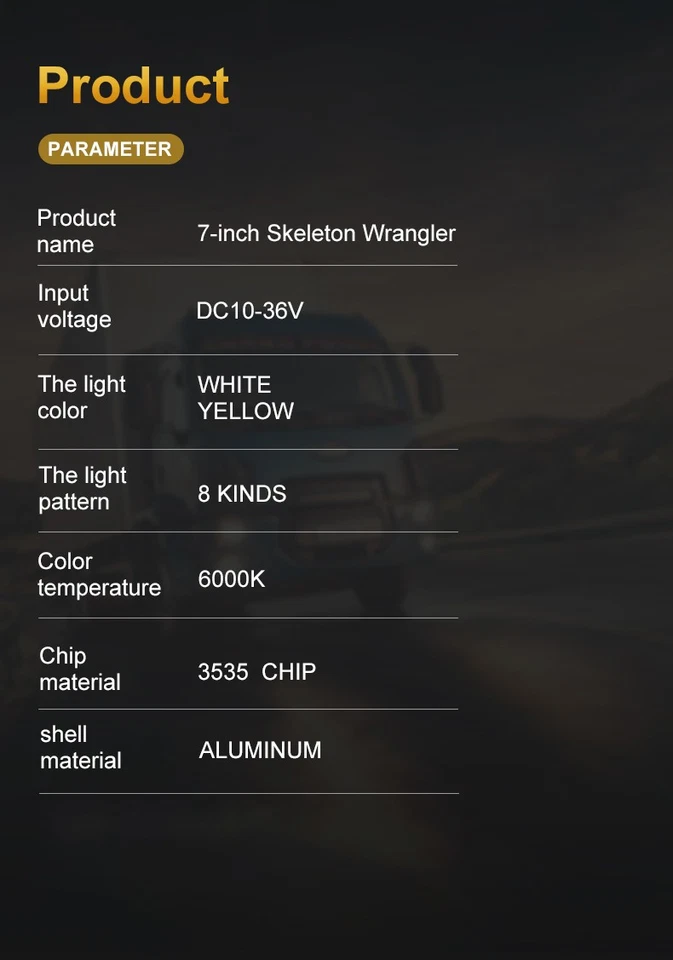 7 Inch Skull Design Halo LED Headlights Combo Kit For Jeep Wrangler Motorcycle - Image 4 of 4