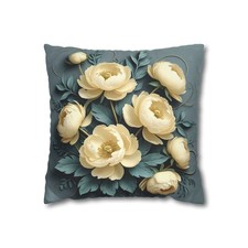 Cream Peony Bouquet Pillowcase  Floral Square Pillowcase