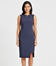 Tommy Hilfiger Sheath Dress Size 10 Dark Blue Sleeveless 1/2 Zip Tailored Career