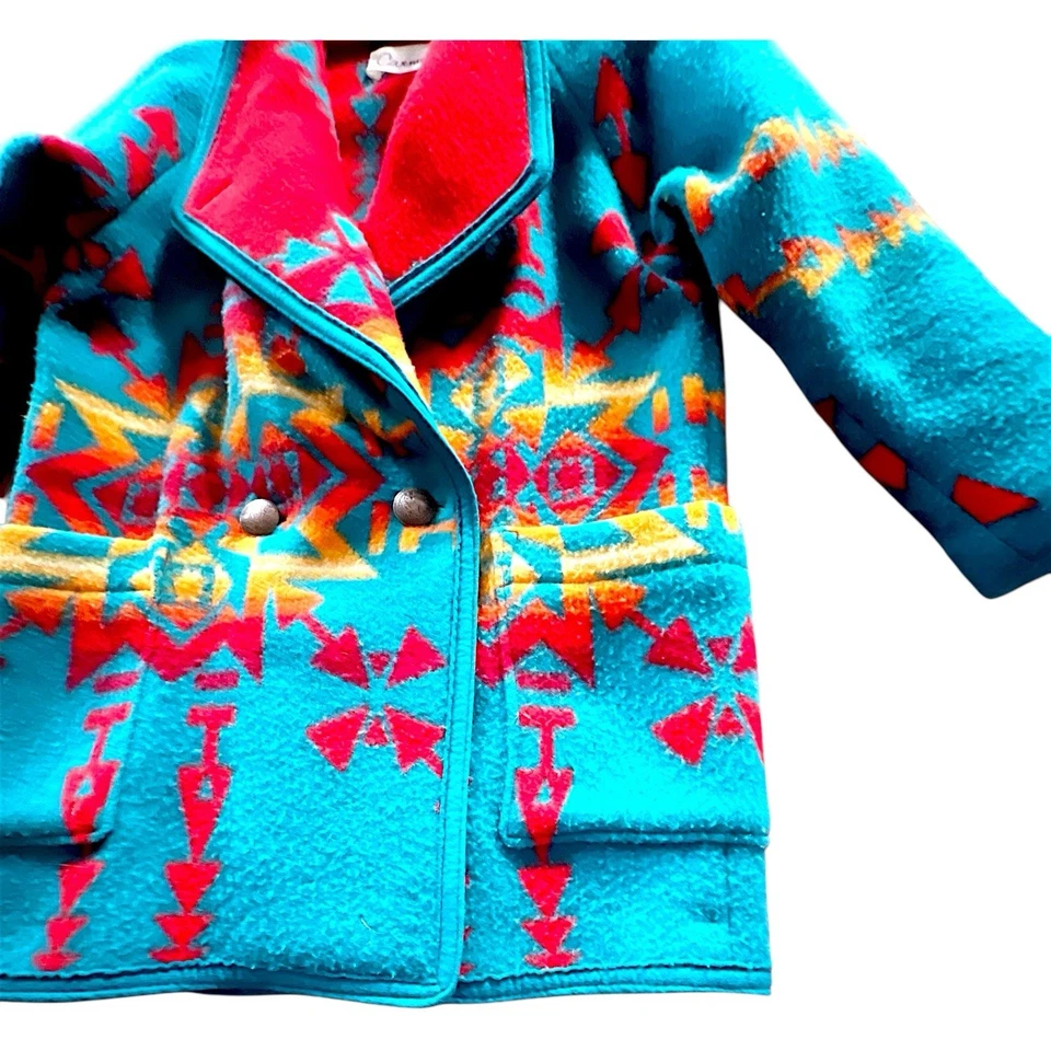 Винтажный Southwest Aztec печати флис одеяло стиль пальто длинная куртка M/L CARMEN - Изображение 2 из 4