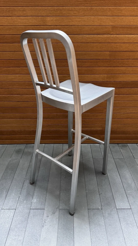 Emeco Navy Bar Height Stool in Brushed Aluminum, Model 1006 X 2 - Image 4 of 4