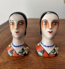 Beautiful Pair of Noritake Japan Art Deco Lady Flapper Salt and Pepper Shakers