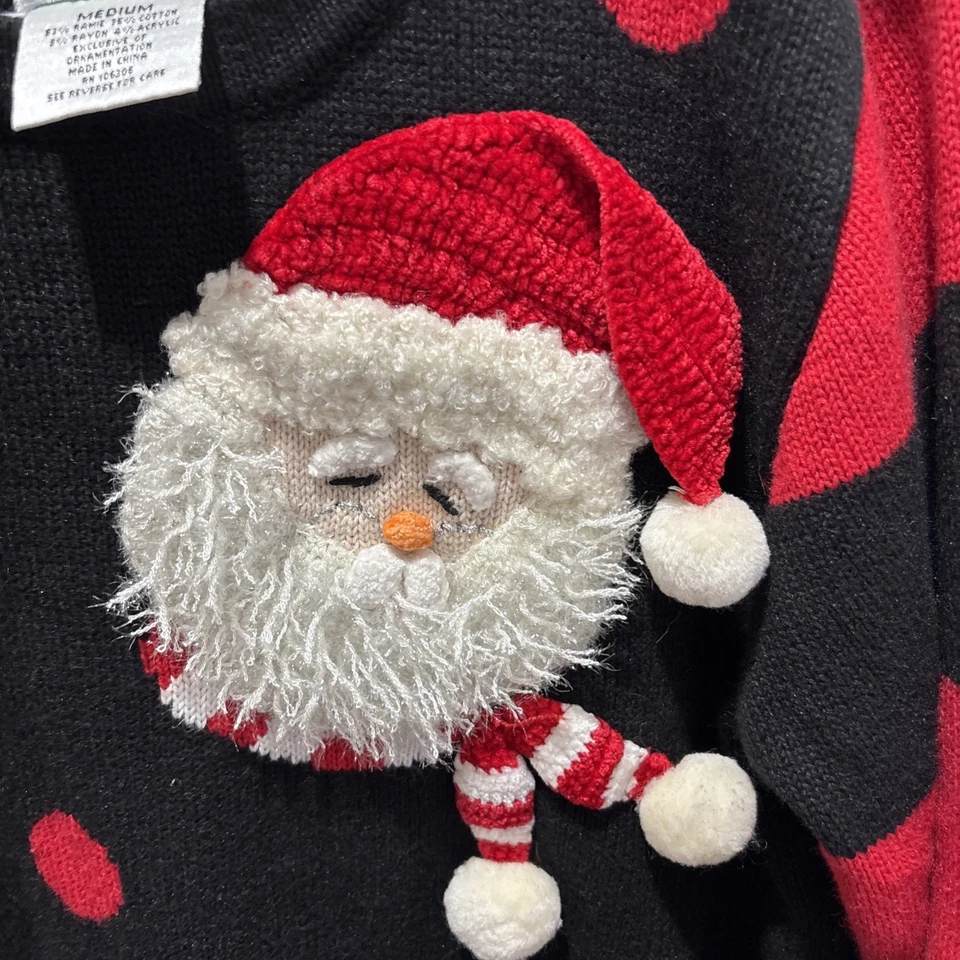 Suéter Vintage Quacker Factory Negro Rojo Lunares Santa Feo Navidad M Foto 3 de 4