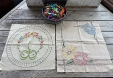 Molter Reinhard Antique Linen Pillow Cover Tops With Basket Full Of Vtg Thread