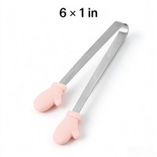 10 Pack Stainless Steel Kitchen Tongs with Pink Silicone Handles