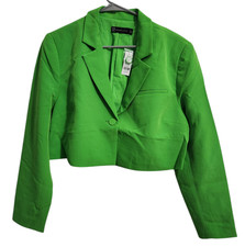 New York Company Womens XL Bright Green Cropped One Button Blazer Jacket NY C