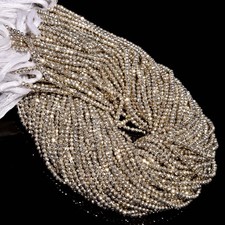 Natural Silver Coated Pyrite Gemstone Round Faceted Beads 3 mm Strand 12.5"