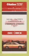 Matchbook Cover - 1980 Chevrolet Citation JD Oldsmobile Quebec QC 30 Strike