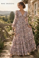 Mac Duggal Floral Ruffle Tiered Maxi Dress Size 12 NWT Romantic Wedding Guest C8