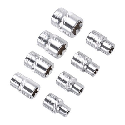 3/8-Inch Drive External Torx Shallow Socket Set E8 - E20 Cr-V Steel 8 Pcs
