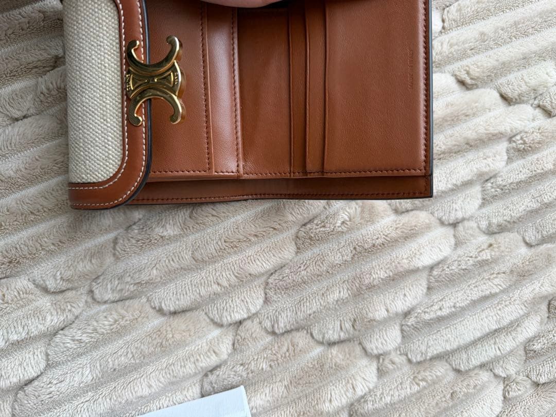 Celine Triomphe Small Wallet Canvas Leather Trifold with Box Dust Bag Rare image 7