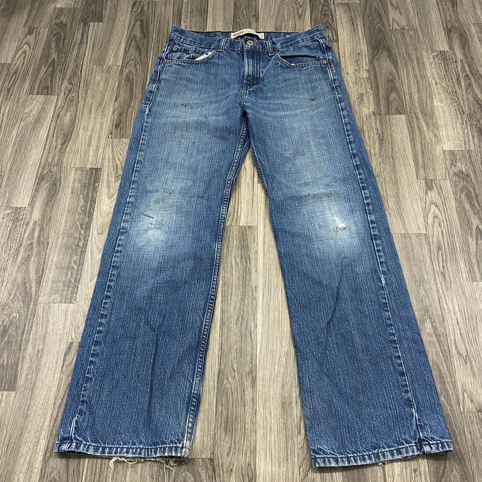 LEVI'S 569 Loose Straight Mid Rise Blue Denim Distressed Jeans Unisex Kids 18 R - Image 3 of 4