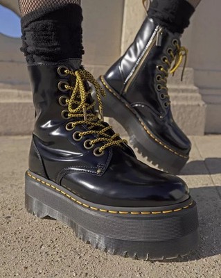 Dr. Doc Martens Jadon Max Platform Boots Black Buttero Women's Size NEW IN BOX