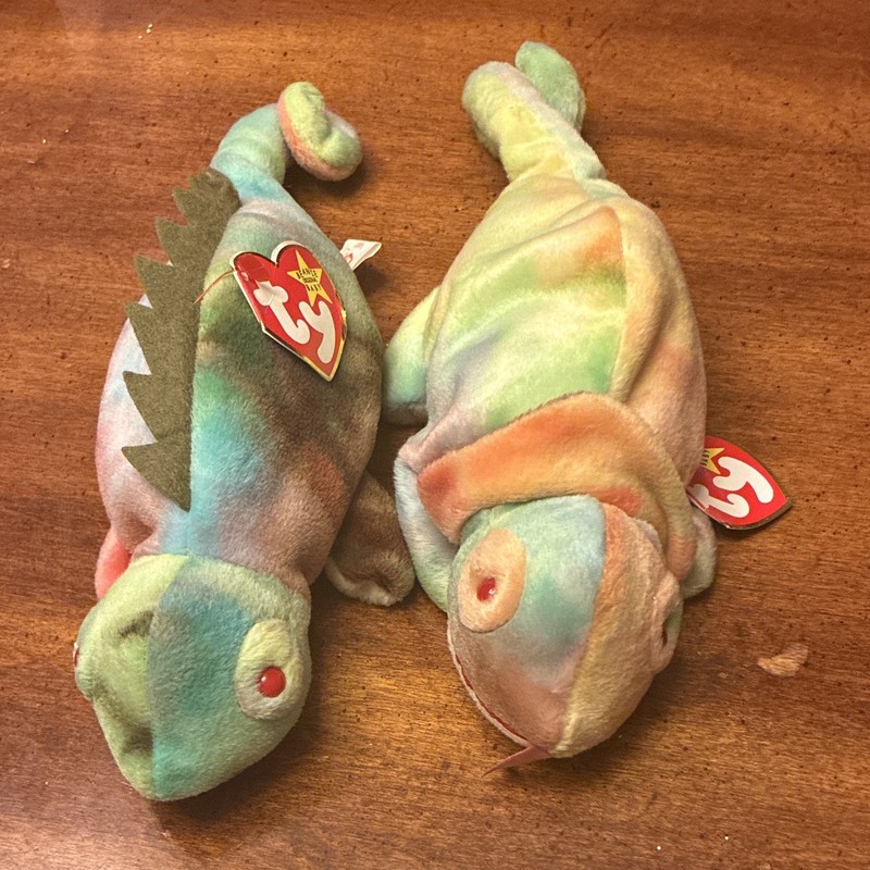 Ty Beanie Babies Rainbow Chameleon Beanbag Plush, DOB Oct 14 1997 Vintage