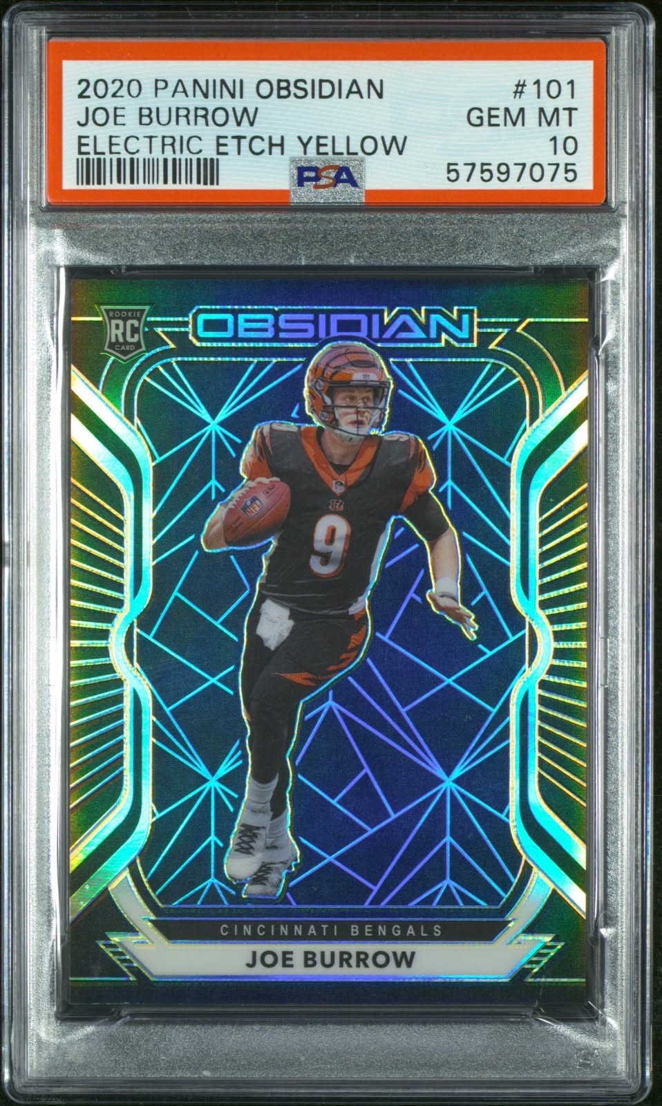 Joe Burrow Panini Obsidian #101 Electric Etch Yellow