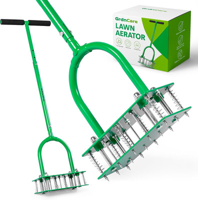 Aerator Lawn Tool with 15 Iron Spikes, 6-Spring Self-Cleaning Heavy-Duty Lawn Ae