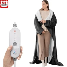 Wearable Heated Blanket Electric W/ Foot Pocket Machine Washable Soft Flannel US