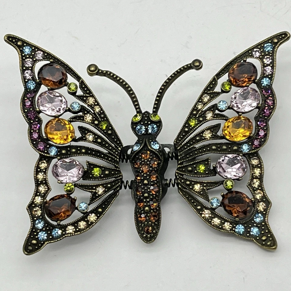 Broche Temblor Mariposa Heidi Daus Multicolor Cristal Bronce Prendedor GRANDE 3.5" Foto 3 de 4
