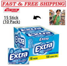  10 Pack  EXTRA Gum Peppermint Sugar Free Chewing Gum Bulk Pack, 15 Stick