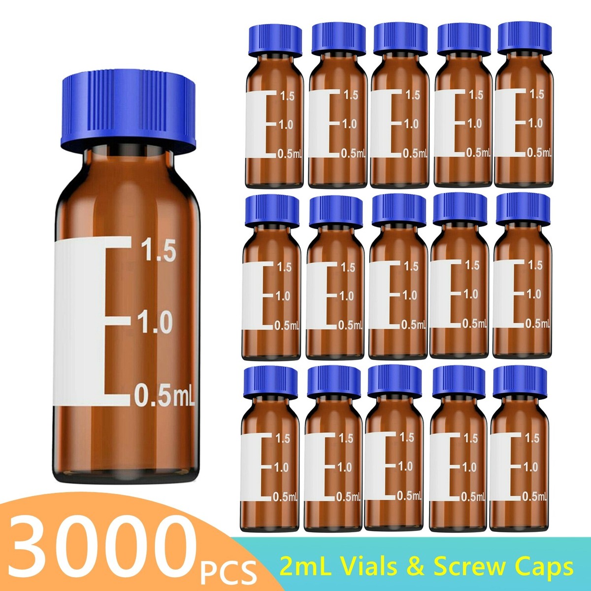 Chemistry Lab Glassware 100-Pack Of 2ml Amber Glass HPLC Vials With Screw  Caps \u0026 Septa – 9-425 Thread, For Lab \u0026 Autosampler Vial Case, image size:1200x1200