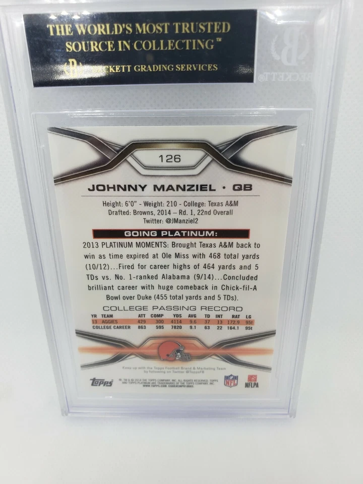 2014 Topps Platinium XFractor #126 BLACK LABEL BGS 10 Johnny Manziel !! - Image 3 of 4