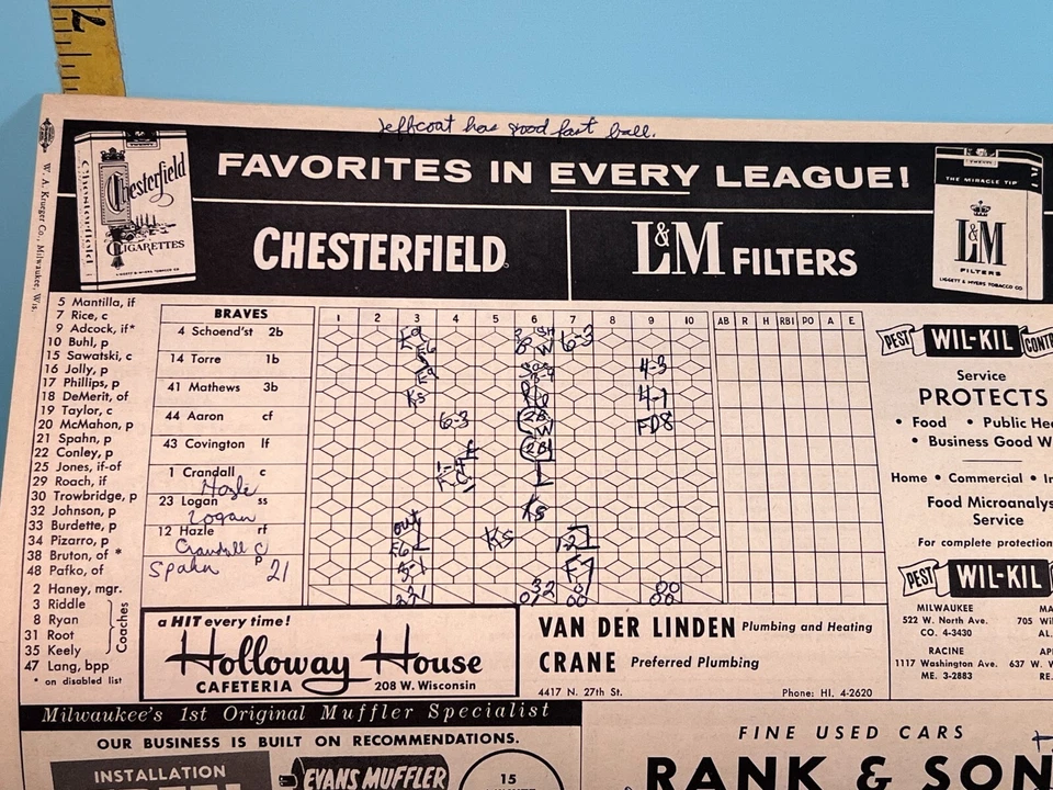 6 Aug 1957 Milwaukee Braves Baseball Program v Reds: Spahn Win, F. Robinson HR - Image 4 of 4