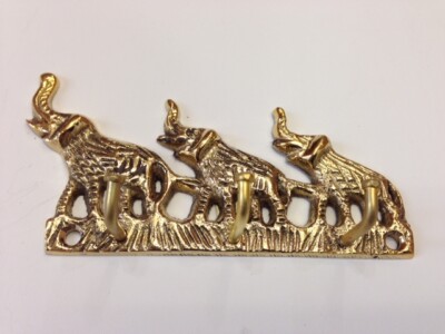 Brass Metal Elephant Three 3 Hooks Wall Mounted Key Hanger Holder