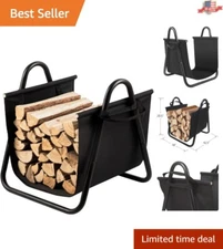 Firewood Log Holder with Canvas Carrier - Indoor Firewood Rack - Black