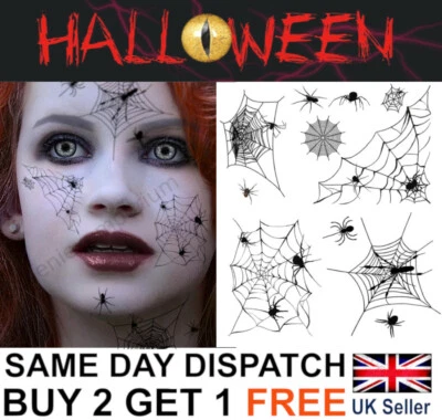 Halloween Spider Web Temporary Tattoos Spooky Transfers Costume Make-Up Kit UK