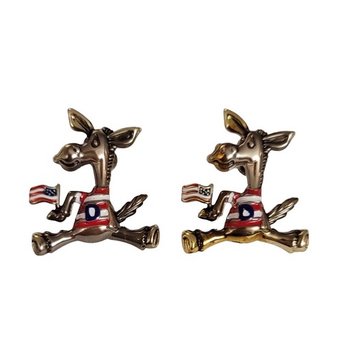 Best Silver Tone Patriotic Donkey Flag Democratic Post Earrings, Signed E23 - Picture 7 of 7