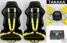 2 TANAKA UNIVERSAL YELLOW 4 POINT CAMLOCK QUICK RELEASE RACING SEAT BELT HARNESS